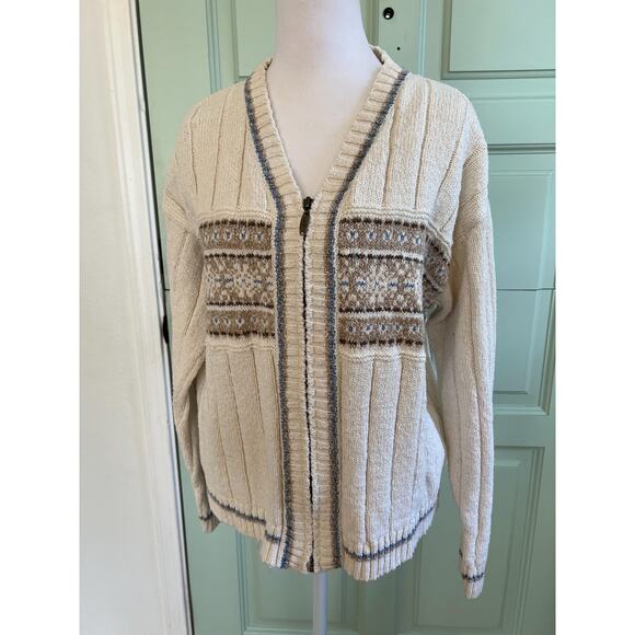 Vintage Liz Claiborne Zip-Up Cream Cottagecore Sweater – Women’s M - Picture 6 of 6